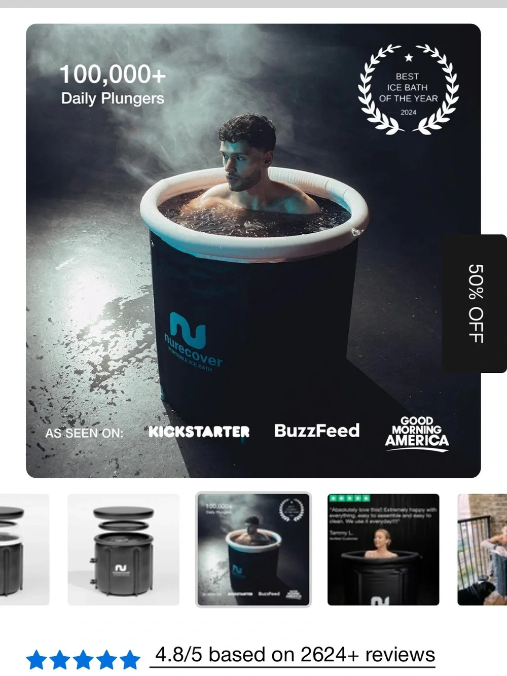 Nurecover Portable Ice Bath Tub - Black